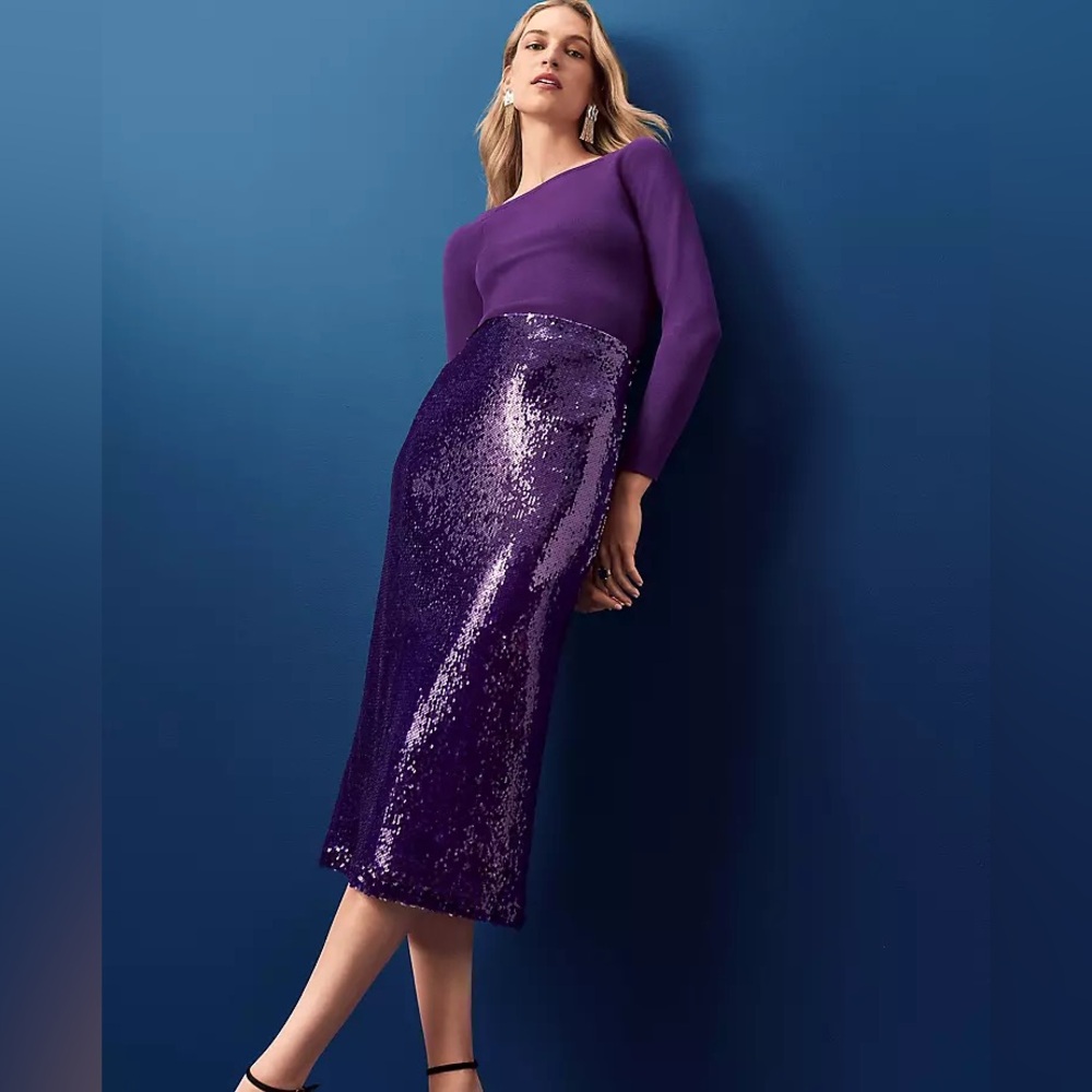 Ann Taylor Purple knit top and Sequin Skirt